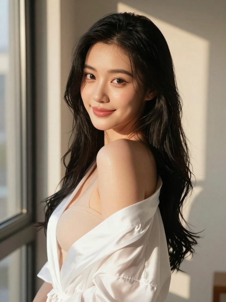 小窈穿白衬衫等哥哥